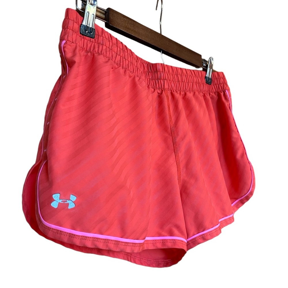 Under Armour Heat Gear Women’s Medium Orange Pink Trim Lined Running Work Shorts